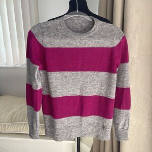 Armani Jeans Alpaca Wool Knit  Sweater Gray Hot Pink Striped Long Sleeve S